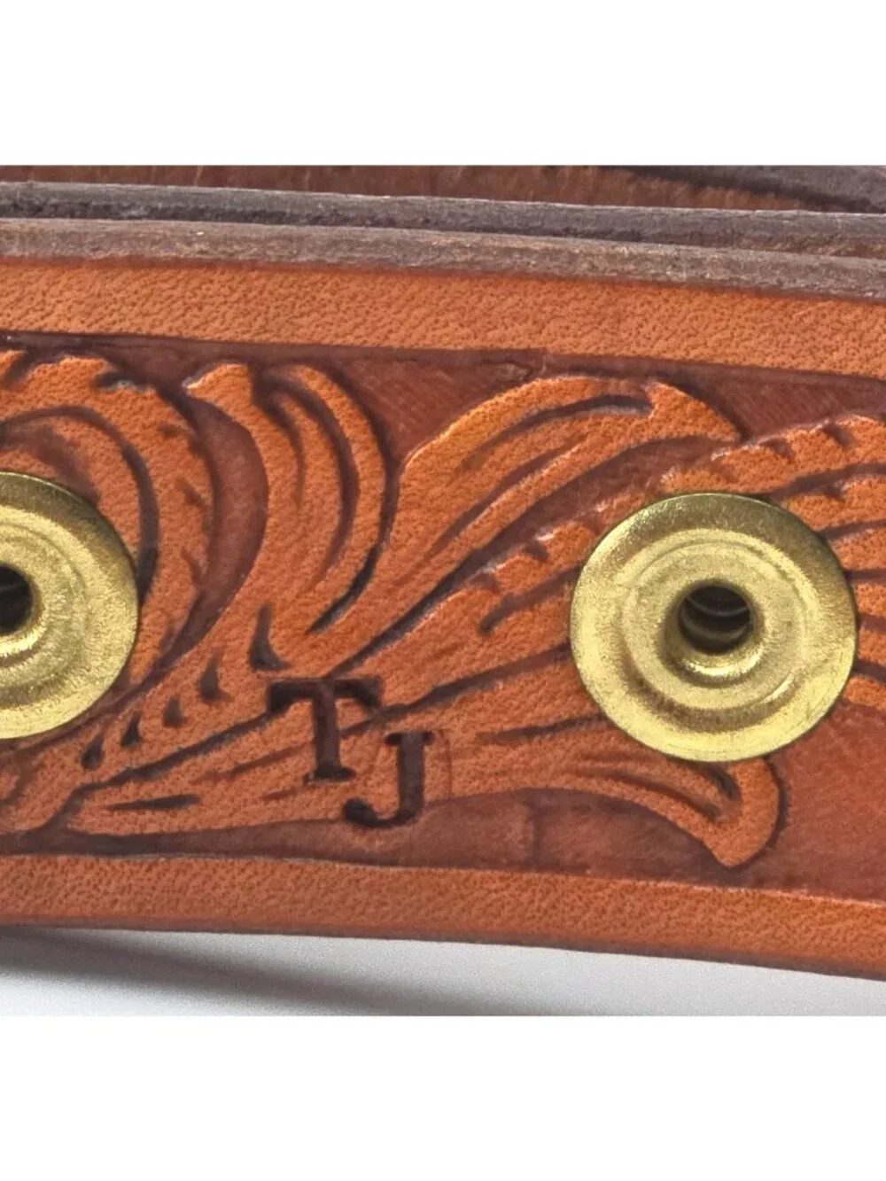 Genuine Tooled Leather Western Belt Engraved Silver Tone Buckle Scroll 42